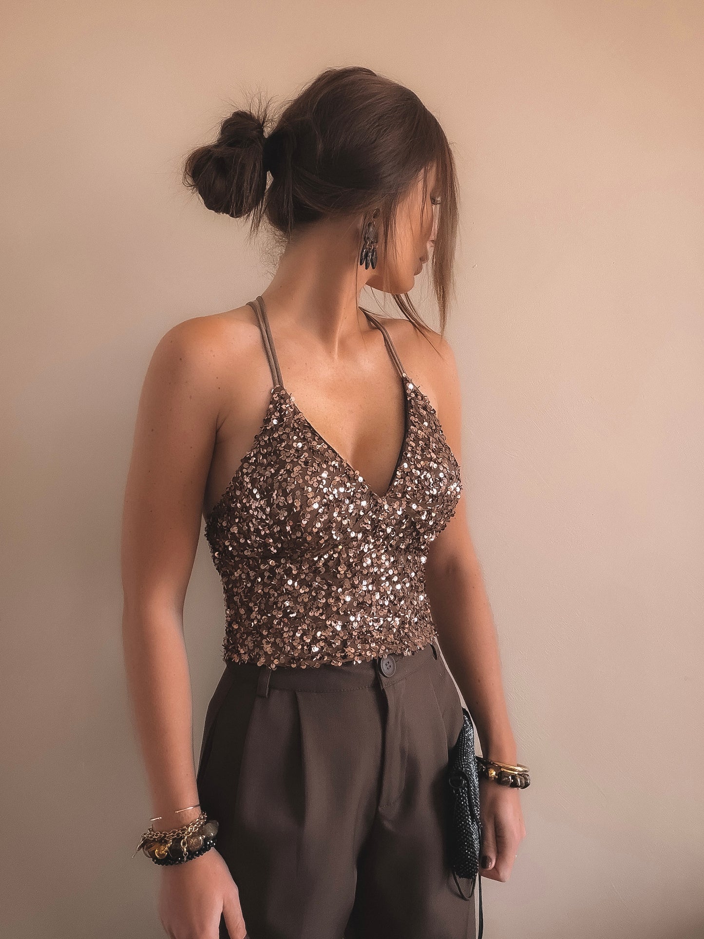 Top Nils Sequins Camel