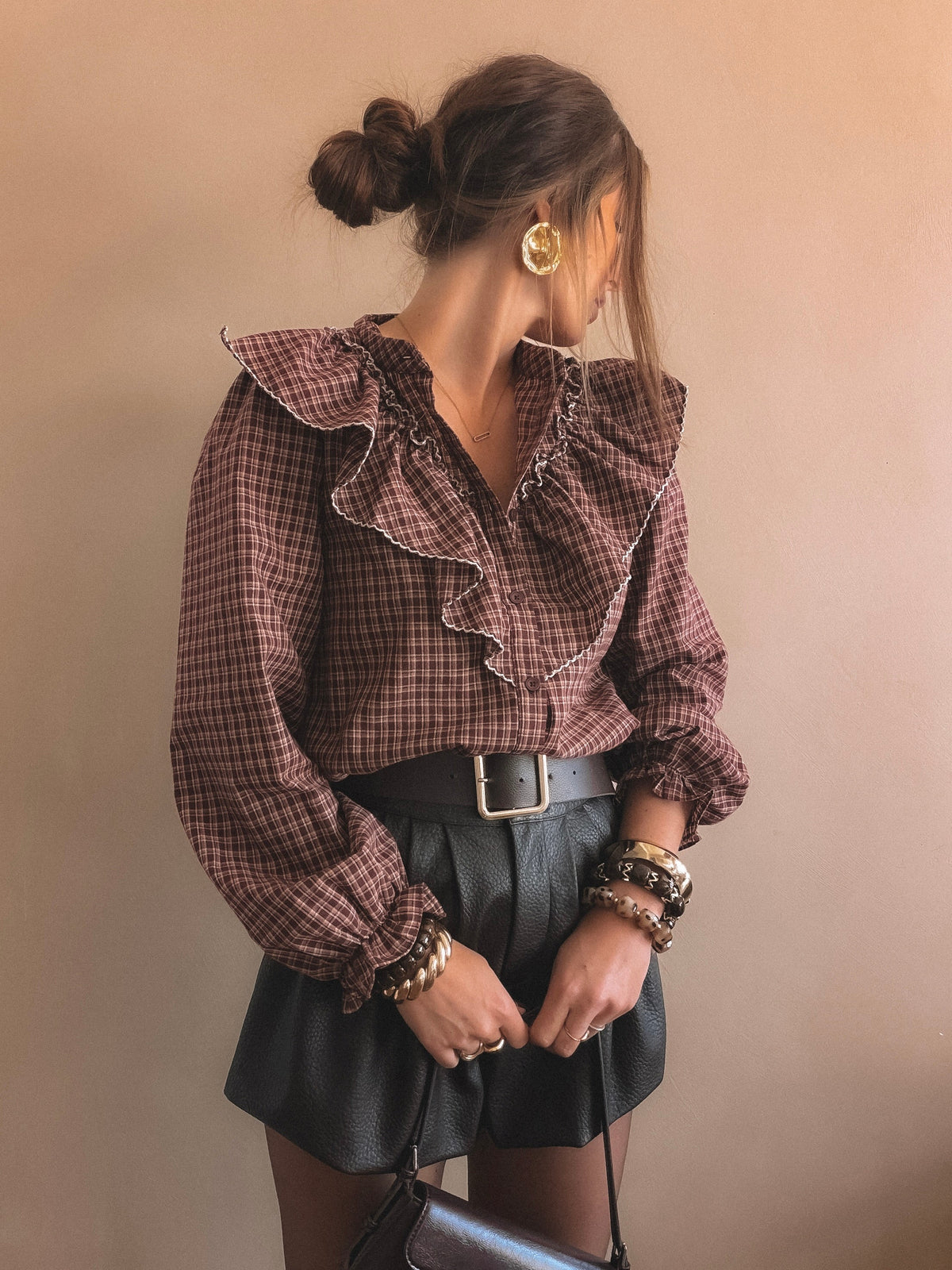 Chemise Alma à carreaux bordeaux