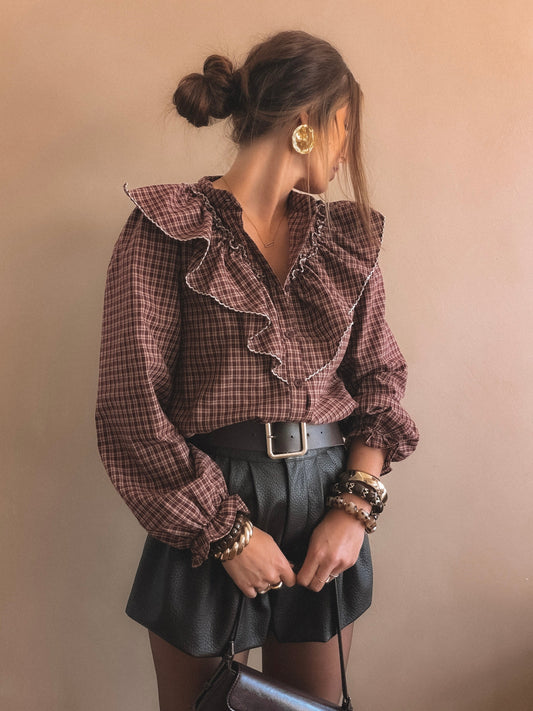 Chemise Alma à carreaux bordeaux