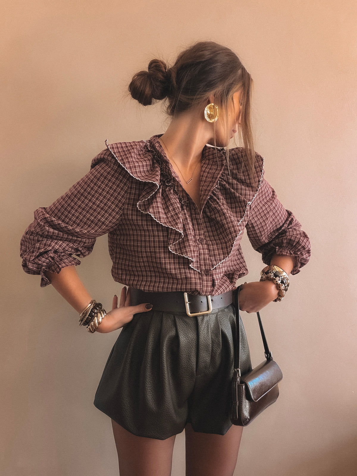 Chemise Alma à carreaux bordeaux