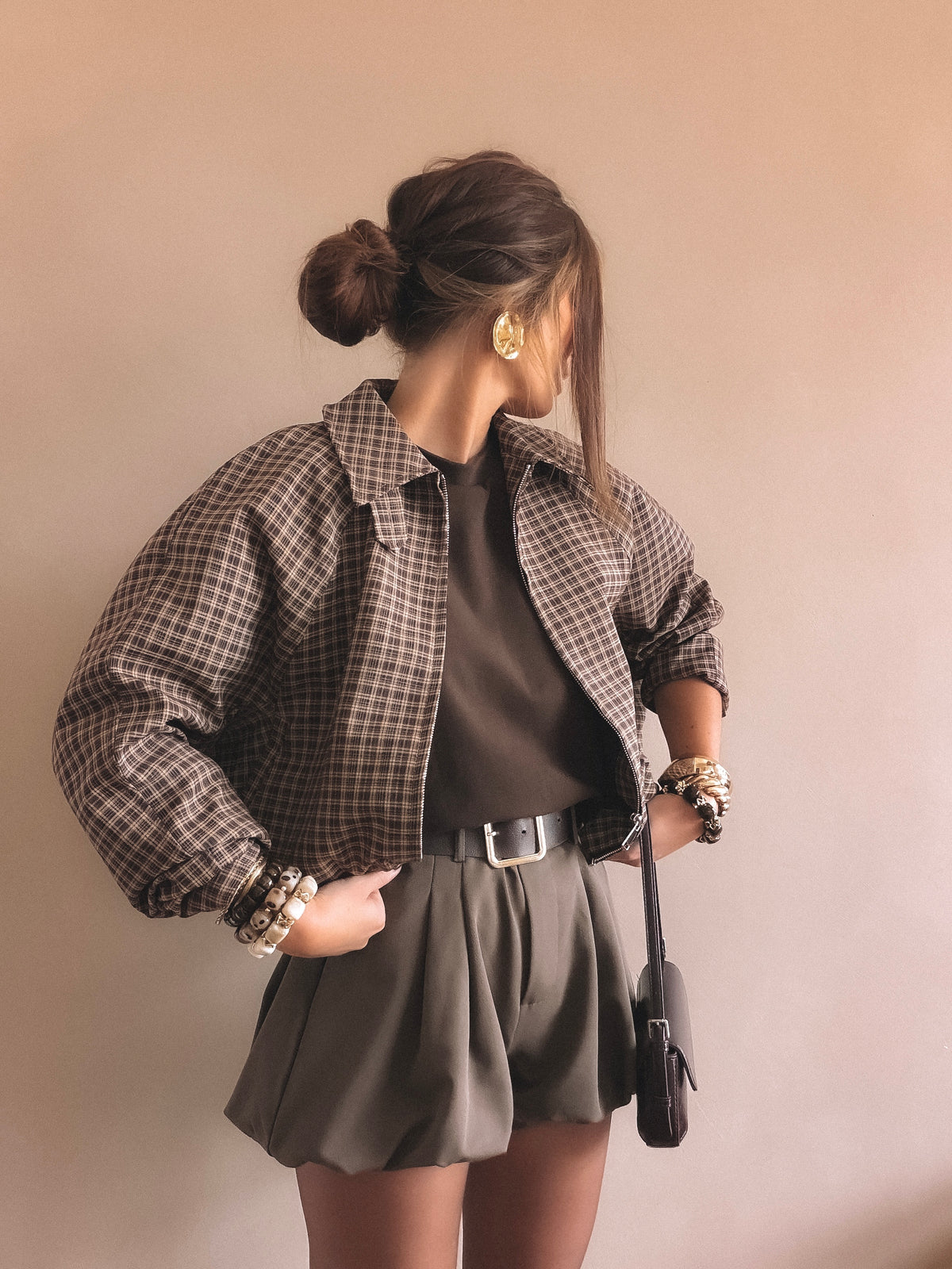 Veste Agathe à carreaux Marron