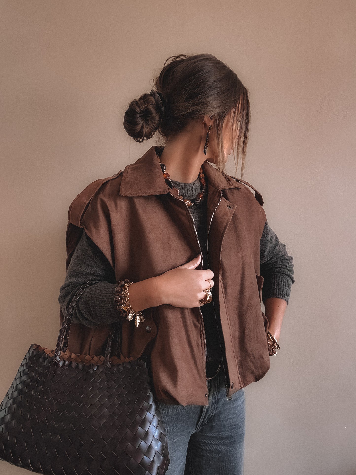 Veste Adèle Suedine sans manches Camel