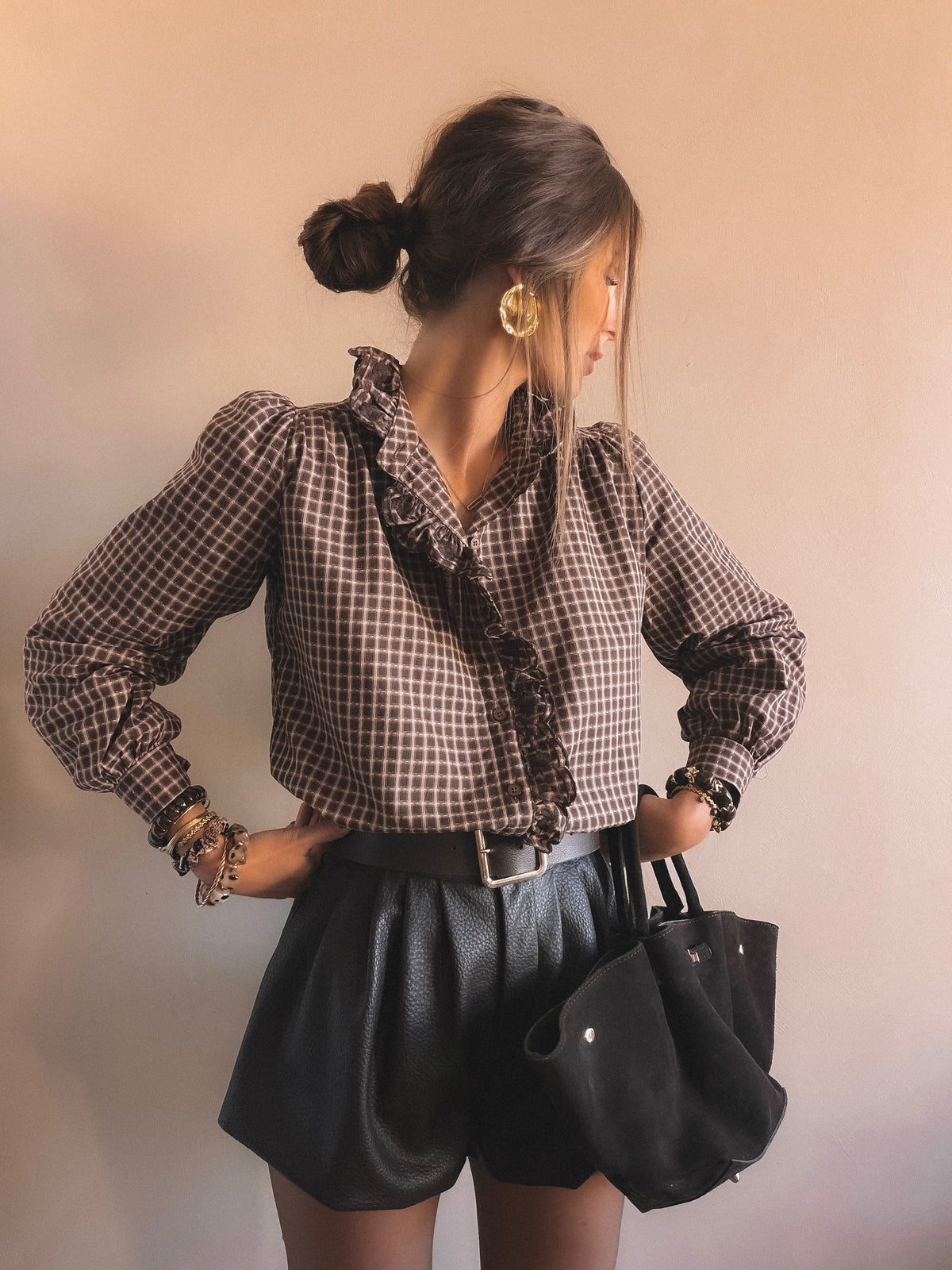 Chemise Lara à carreaux Marron