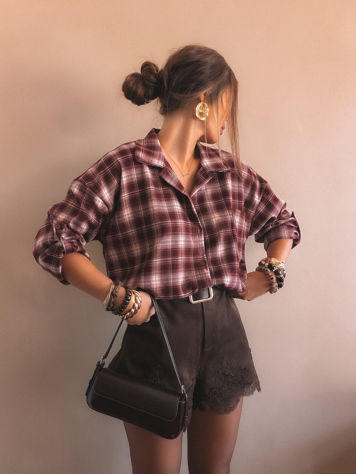Chemise Charlie à carreaux bordeaux