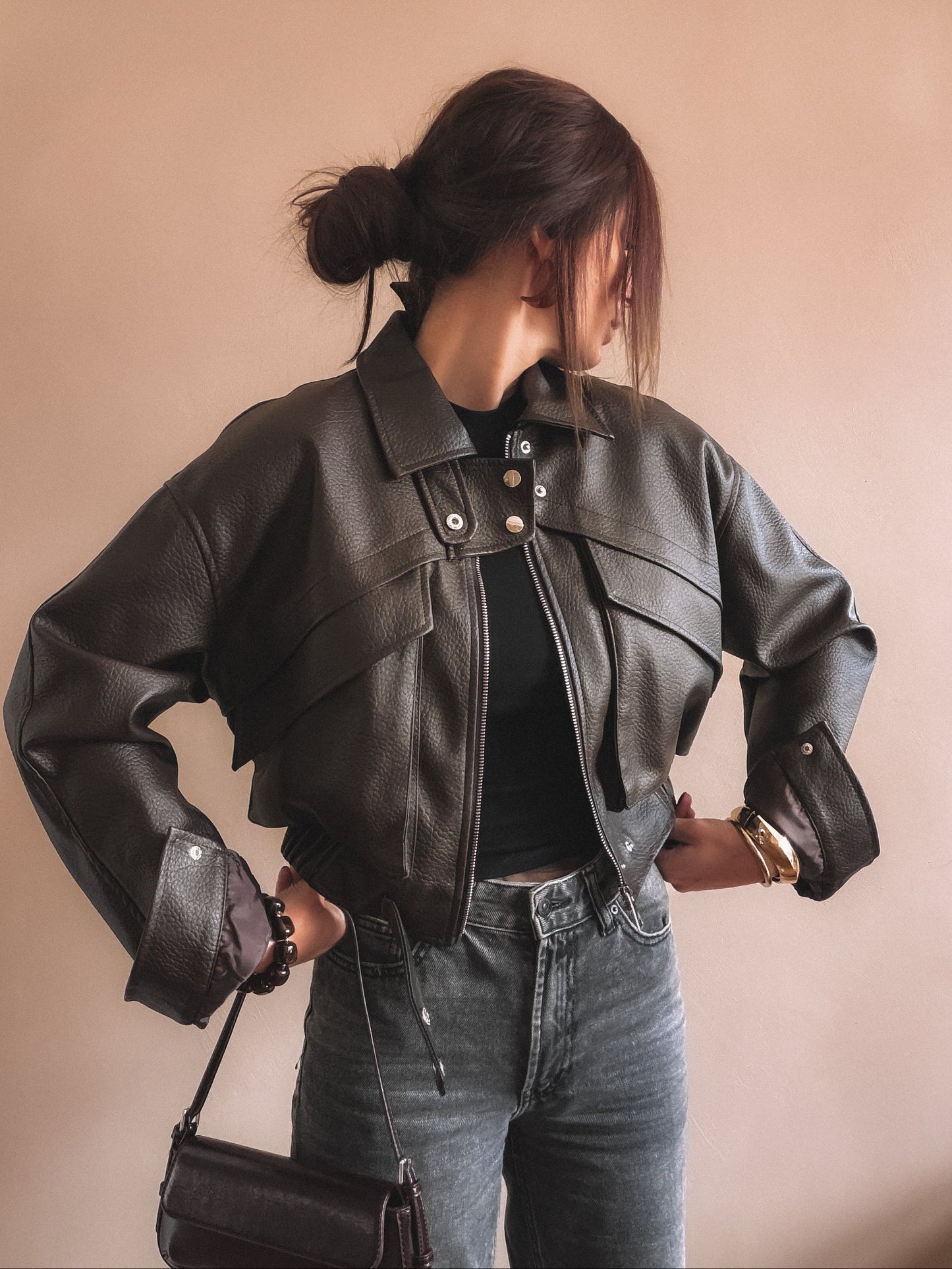 Veste Emma Marron Simili Cuir