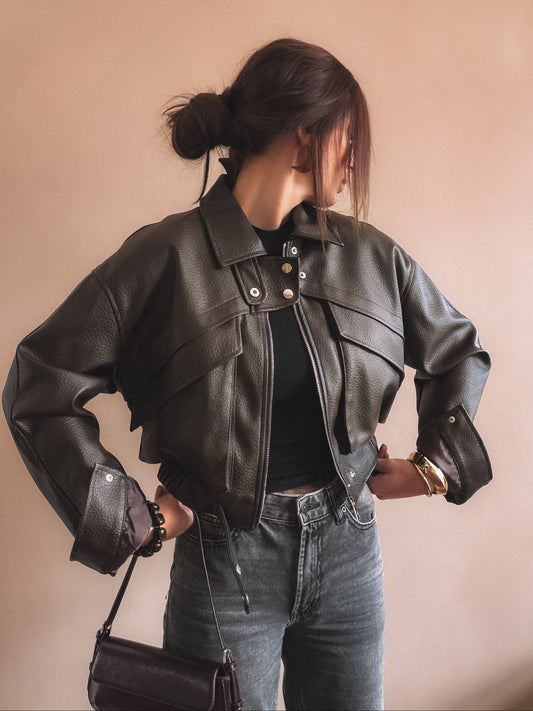 Veste Emma Marron Simili Cuir