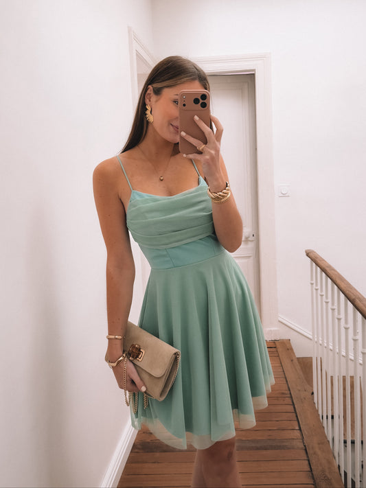 COLLECTION CEREMONIE - Robe courte Talia Vert Sauge