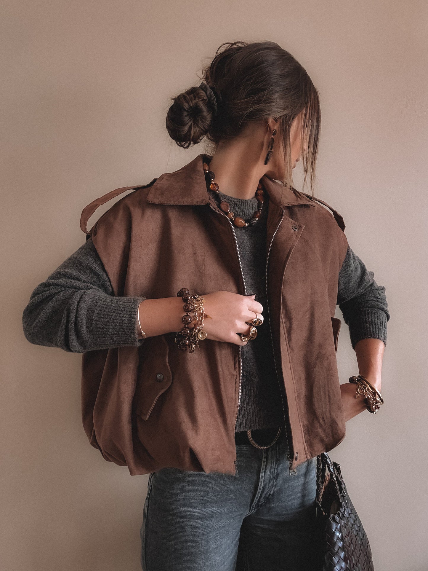 Veste Adèle Suedine sans manches Camel