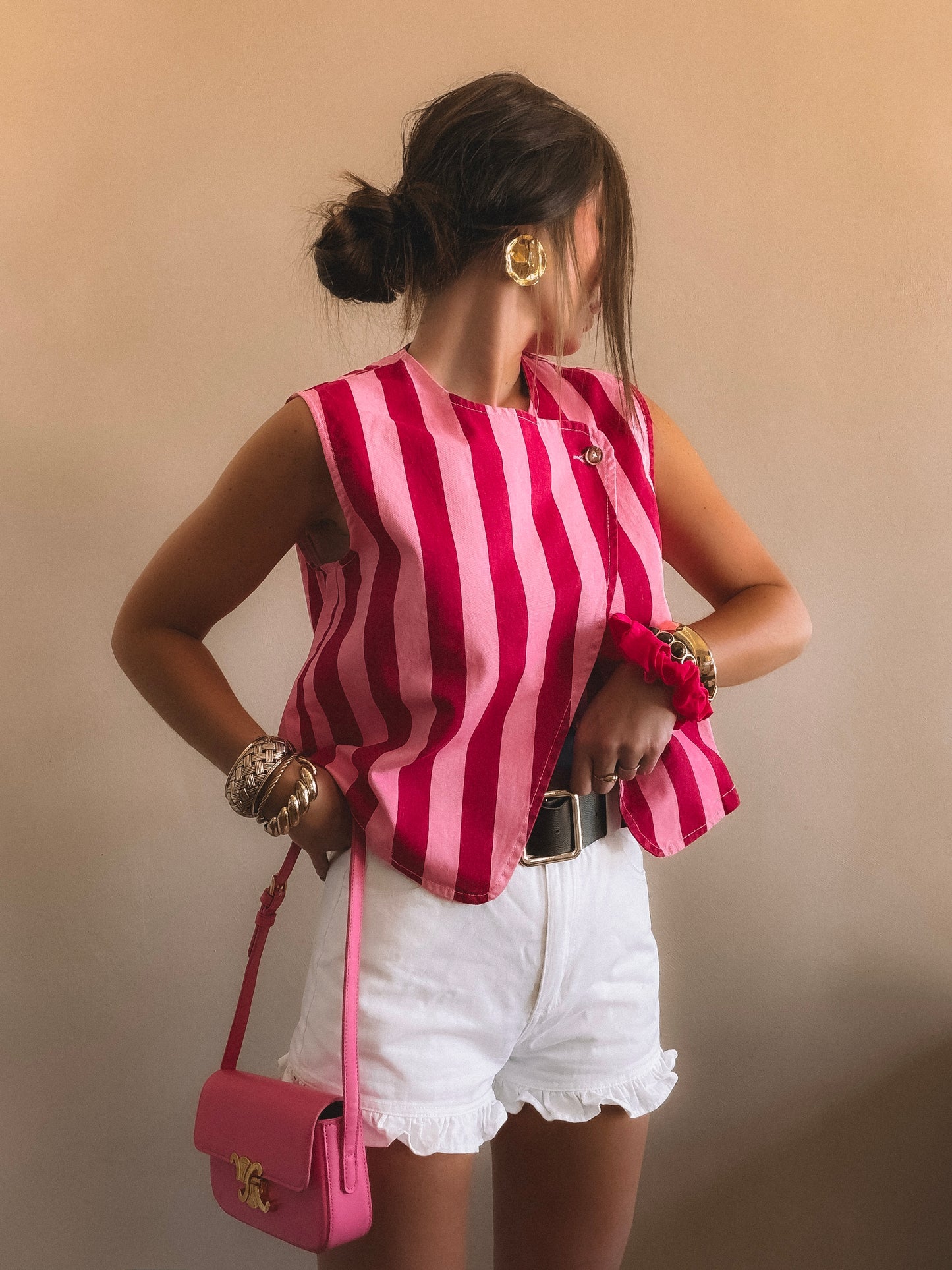 Top Capri rose à rayures