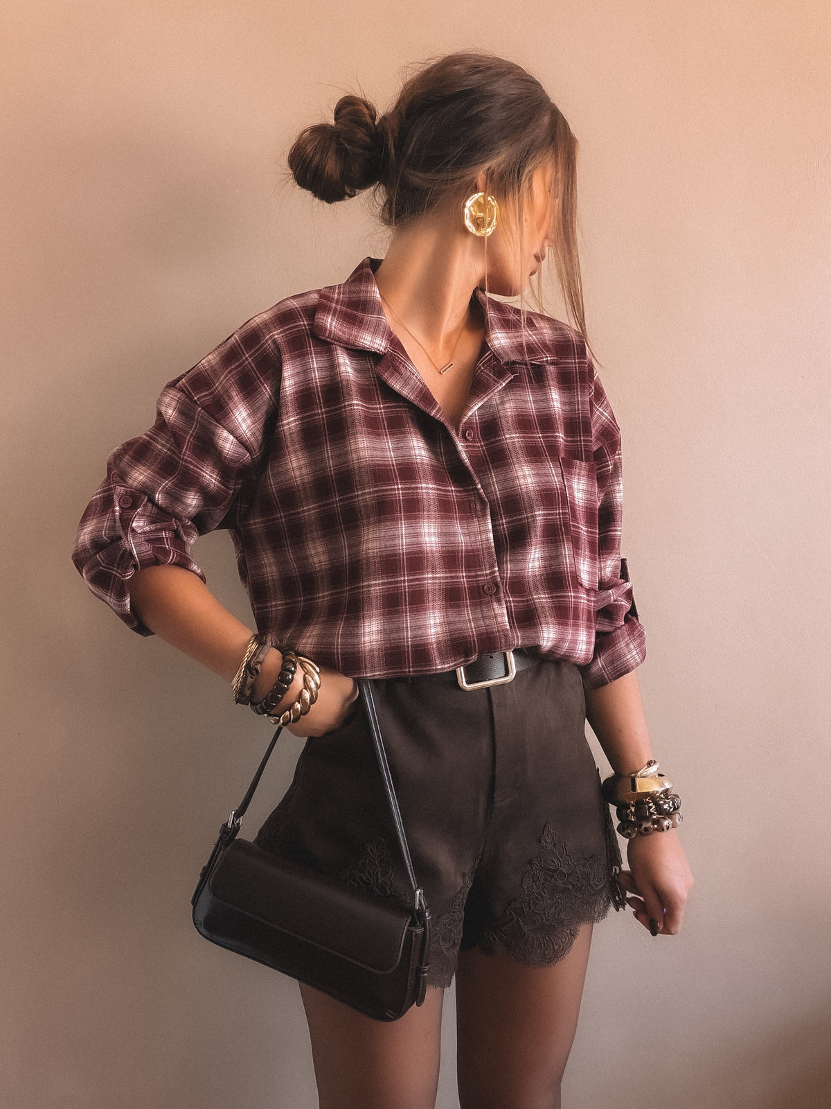 Chemise Charlie à carreaux bordeaux