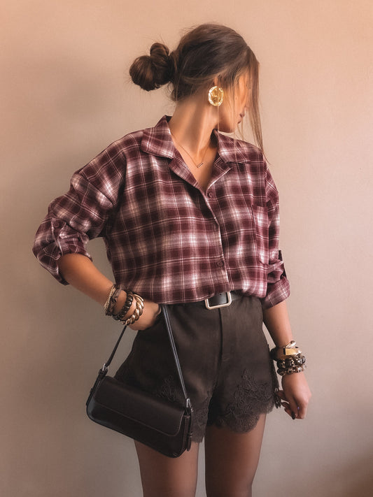 Chemise Charlie à carreaux bordeaux