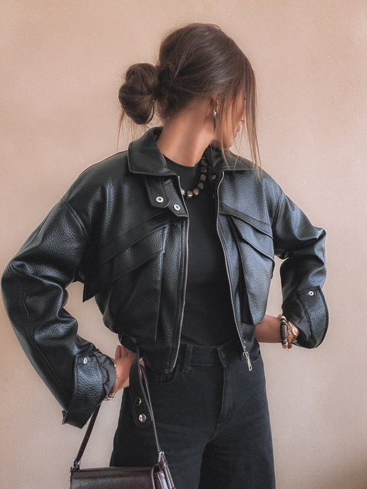 Veste Emma Noir Simili Cuir