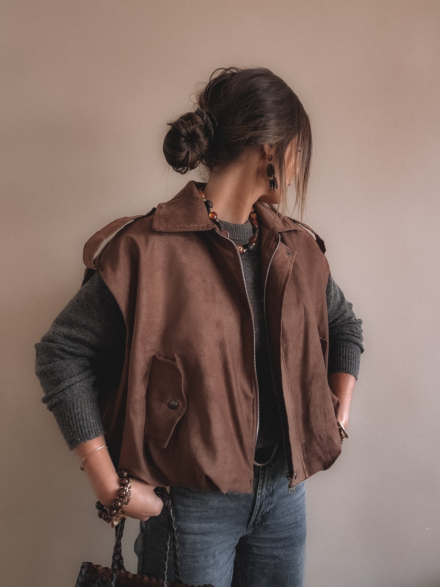 Veste Adèle Suedine sans manches Camel