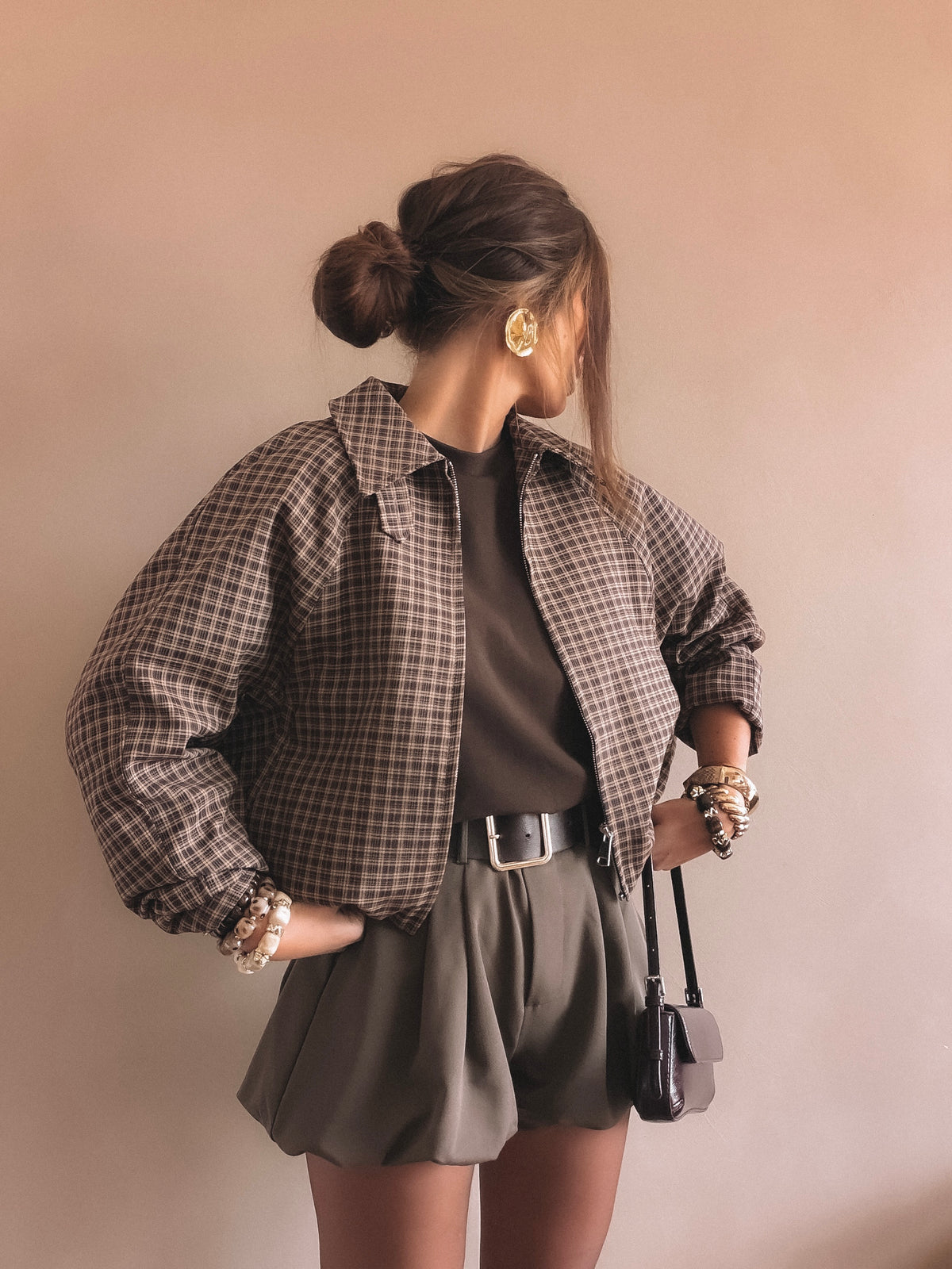 Veste Agathe à carreaux Marron