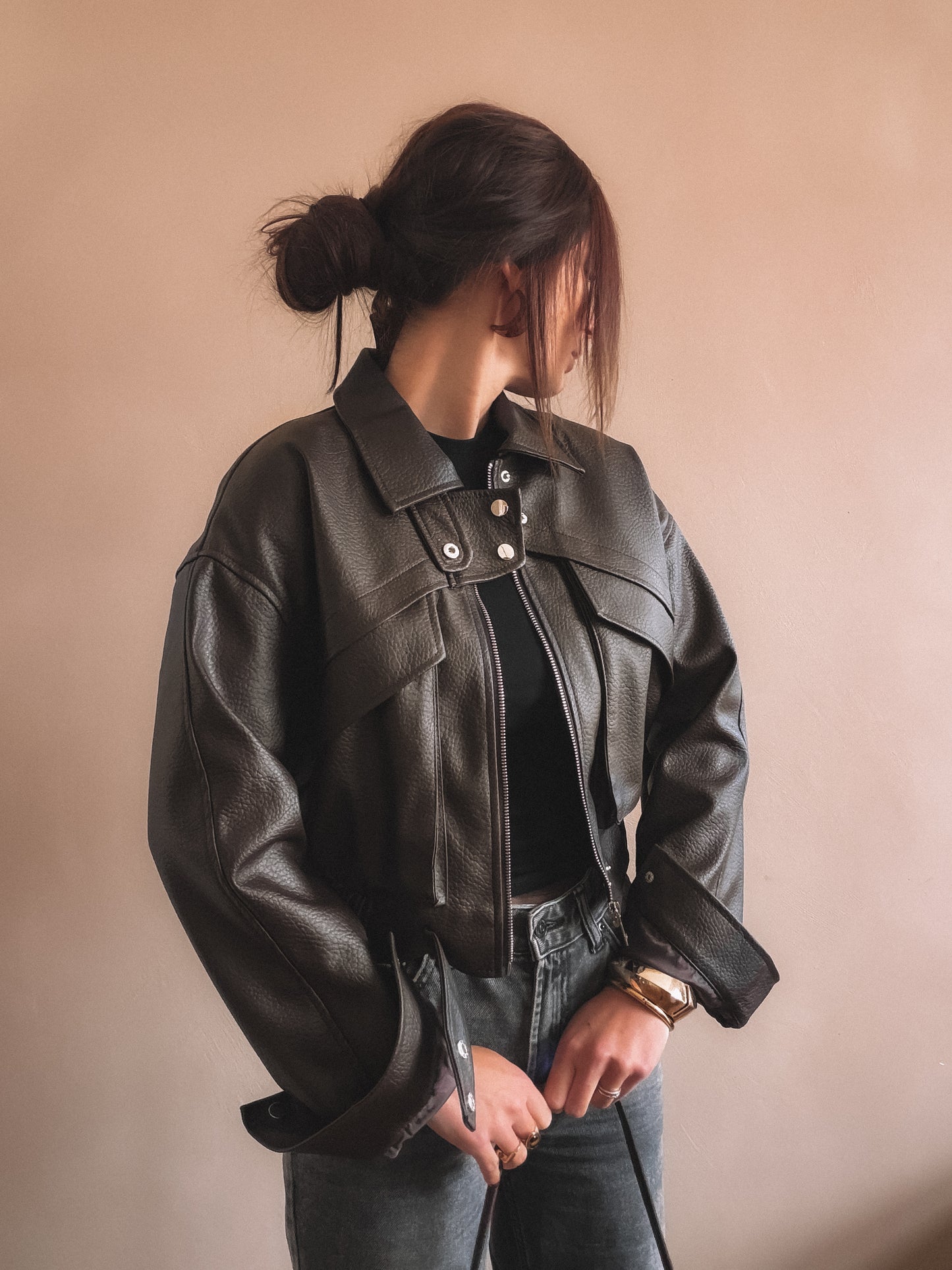 Veste Emma Marron Simili Cuir