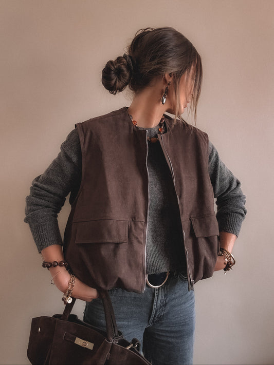 Veste June Suedine sans manches Marron
