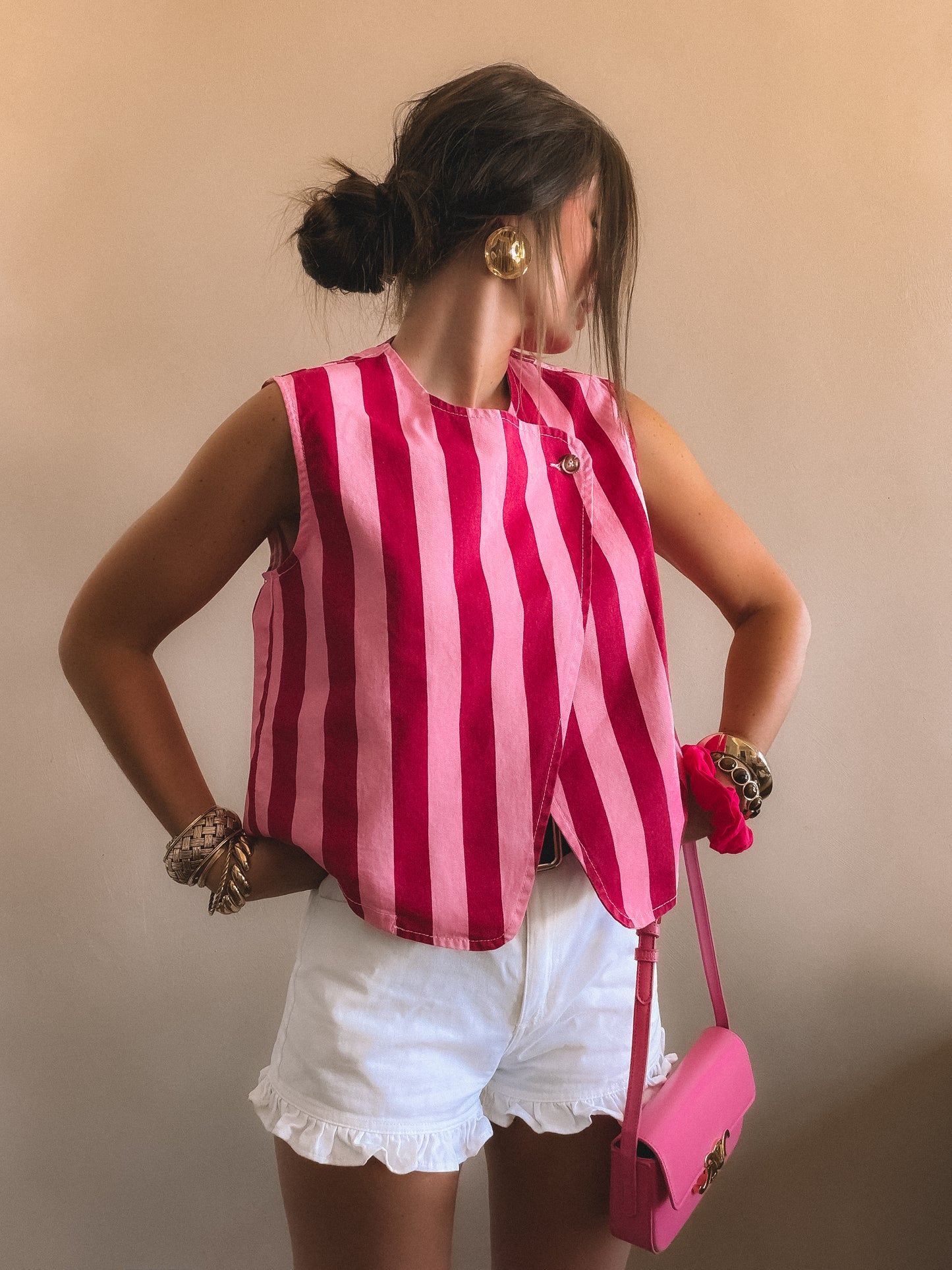 Top Capri rose à rayures