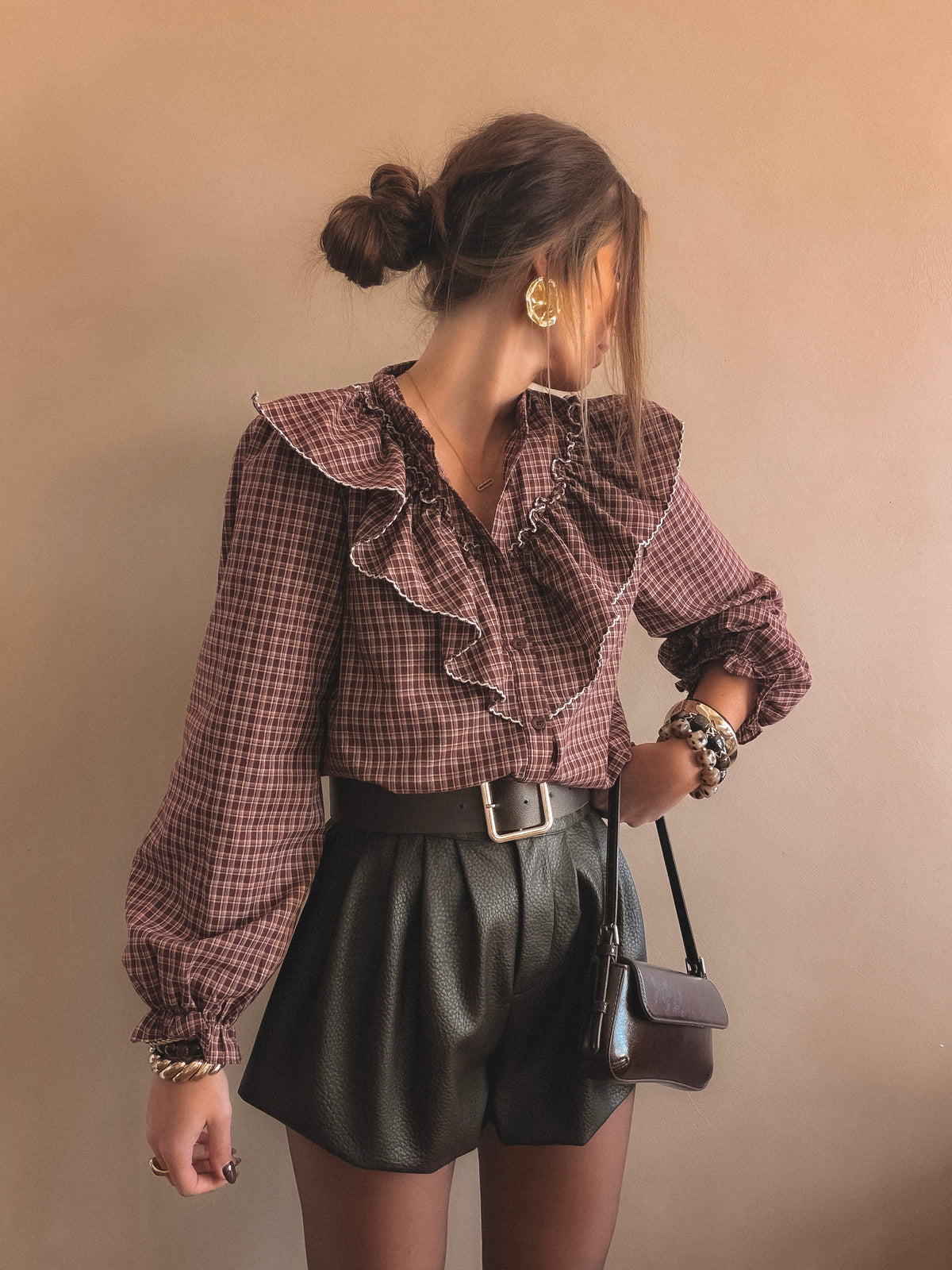 Chemise Alma à carreaux bordeaux