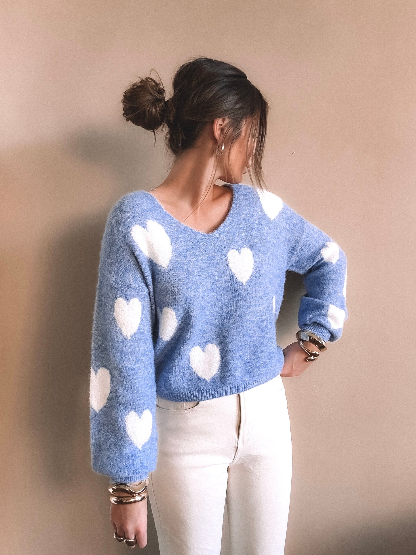 Pull coeurs Nova Bleu