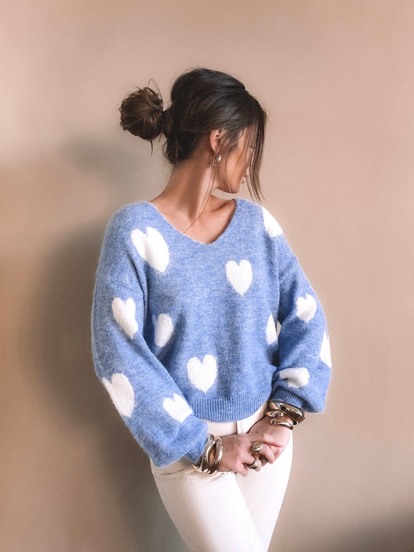 Pull coeurs Nova Bleu