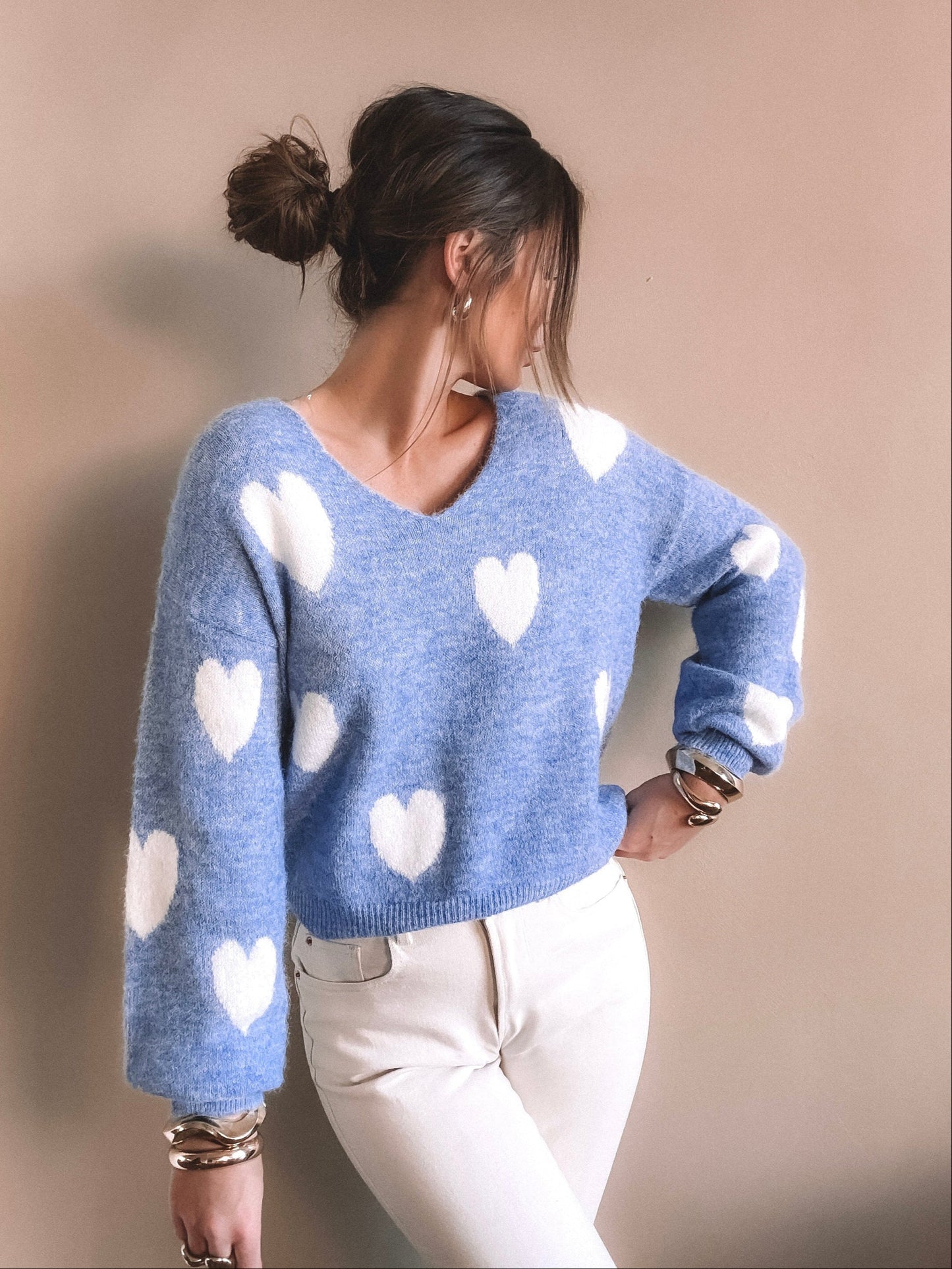 Pull coeurs Nova Bleu