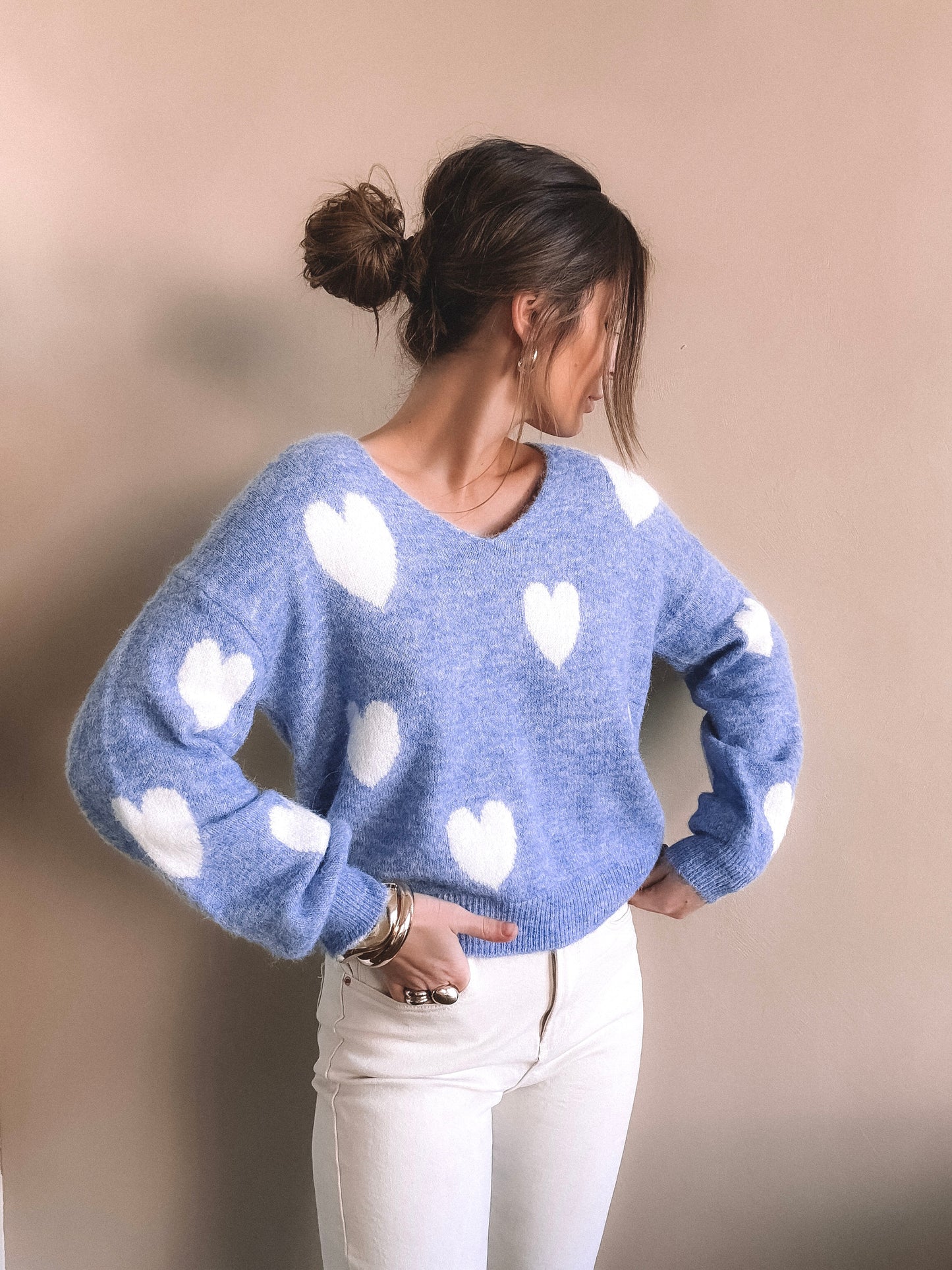 Pull coeurs Nova Bleu